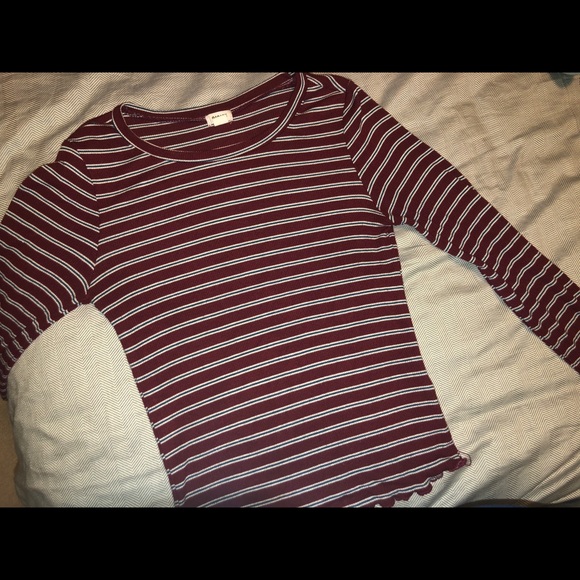 Bergundy Striped Ribbed Long Sleeve Tee - Picture 1 of 2